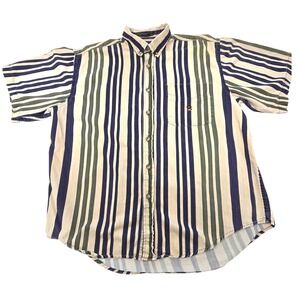 90s/Y2K VTG Collosseum Mens Striped Short Sleeve Button Up Shirt XL